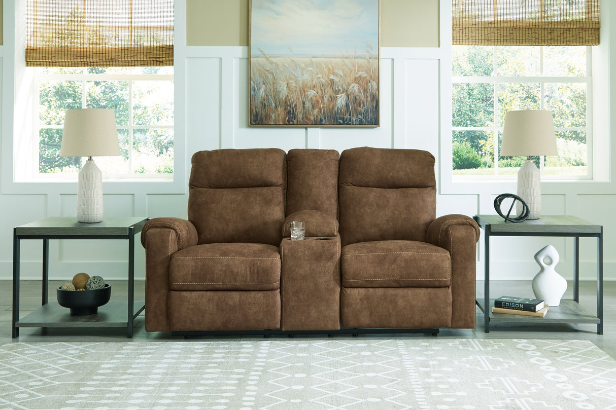 Nashville Furniture Outlets - Ashley Furniture - Edenwold Living Room - DBL Rec Loveseat w/Console / Brindle - 1380594
