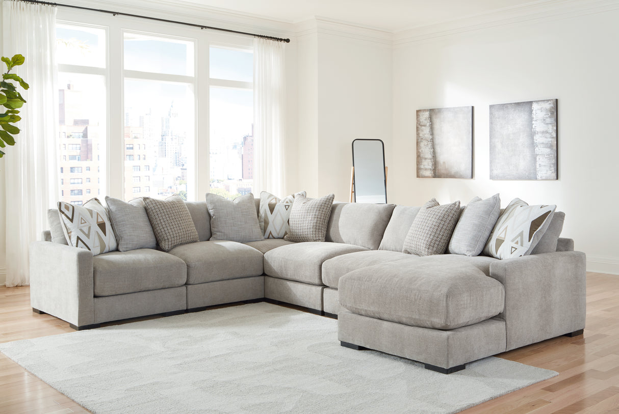 Nashville Furniture Outlets - Ashley Furniture - Aslan Court Sectional - RAF 6-Piece Sectional with Chaise / Pebble - 20305S7