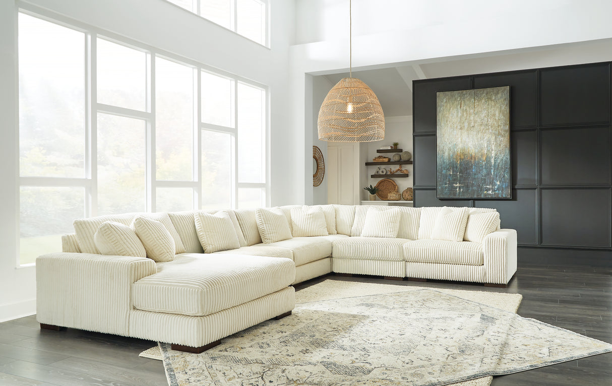 Nashville Furniture Outlets - Ashley Furniture - Lindyn Sectional - RAF 6-Piece Sectional with Chaise / Ivory - 21104S11