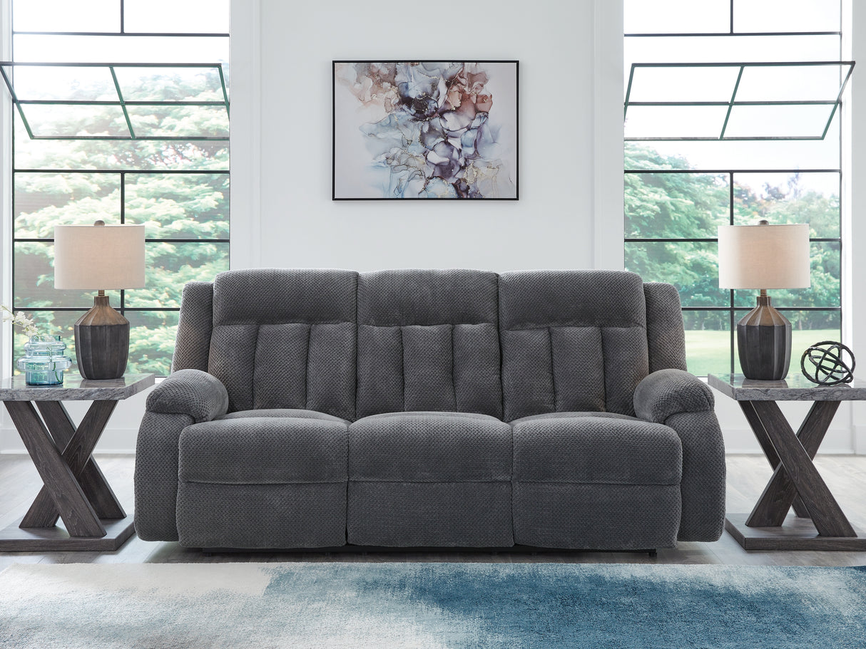 Nashville Furniture Outlets - Ashley Furniture - Observation Living Room - REC PWR Sofa w/Drop Down Table / Steel - PC2140599