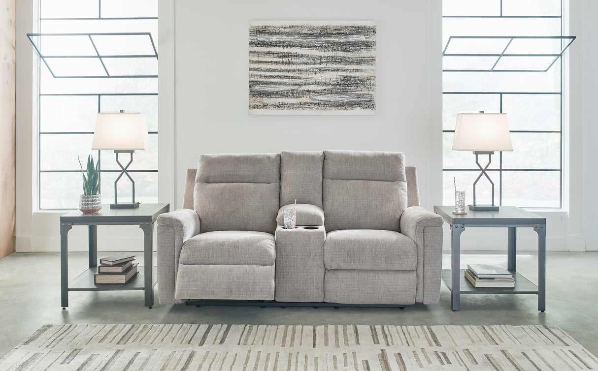 Nashville Furniture Outlets - Ashley Furniture - Barnsana Living Room - DBL REC PWR Loveseat w/Console / Ash - 3320196