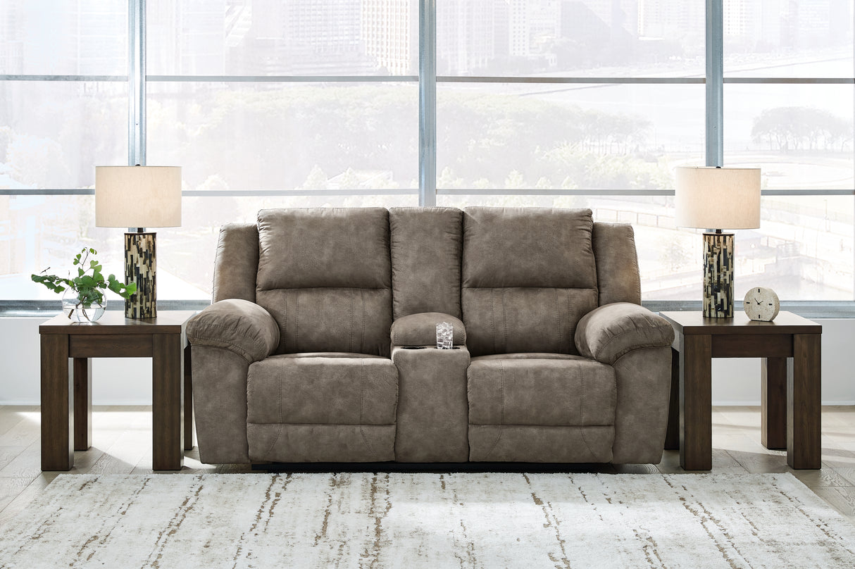 Nashville Furniture Outlets - Ashley Furniture - Laresview Living Room - DBL Rec Loveseat w/Console / Fossil - 3720394