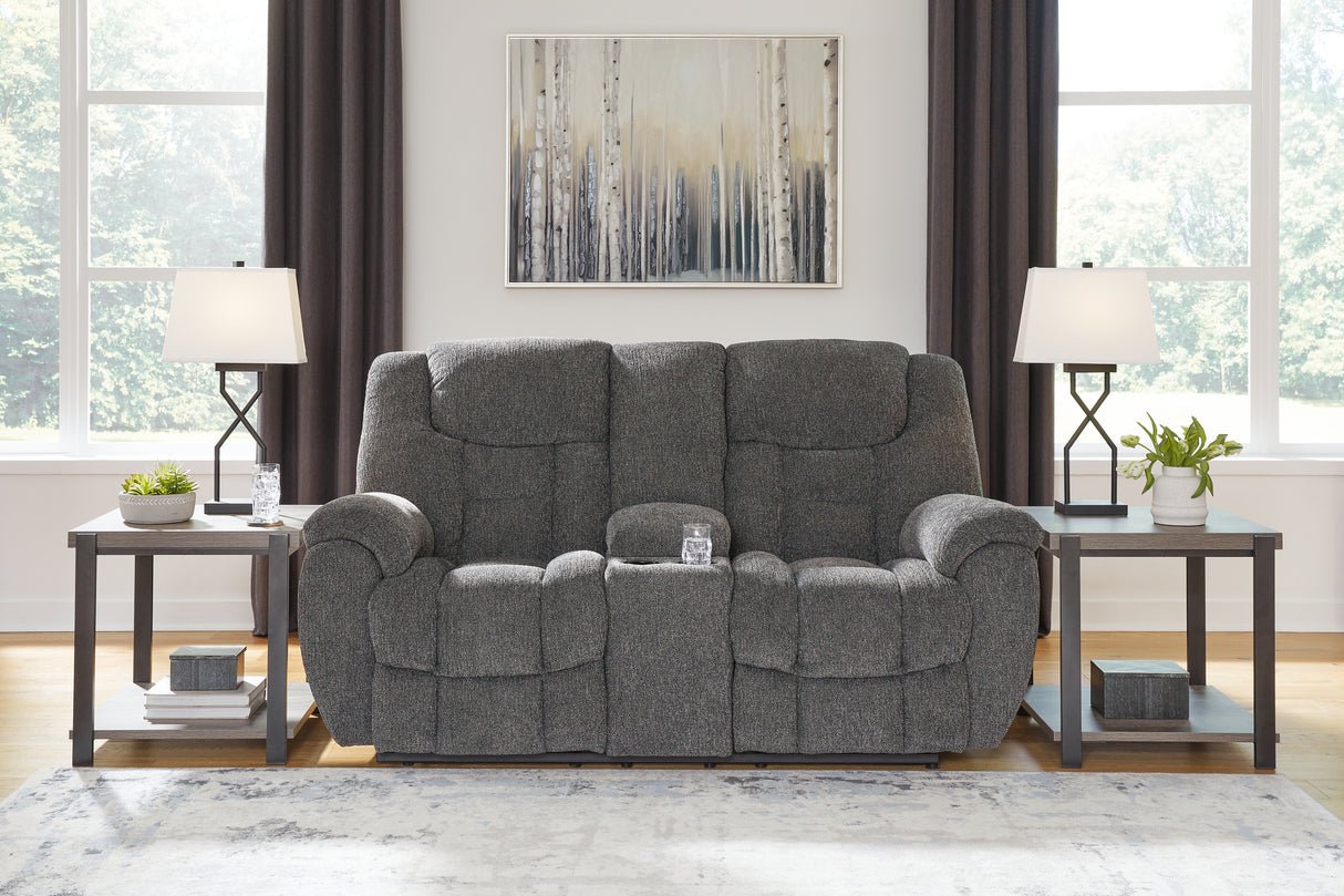 Nashville Furniture Outlets - Ashley Furniture - Foreside Living Room - DBL Rec Loveseat w/Console / Charcoal - 3810494