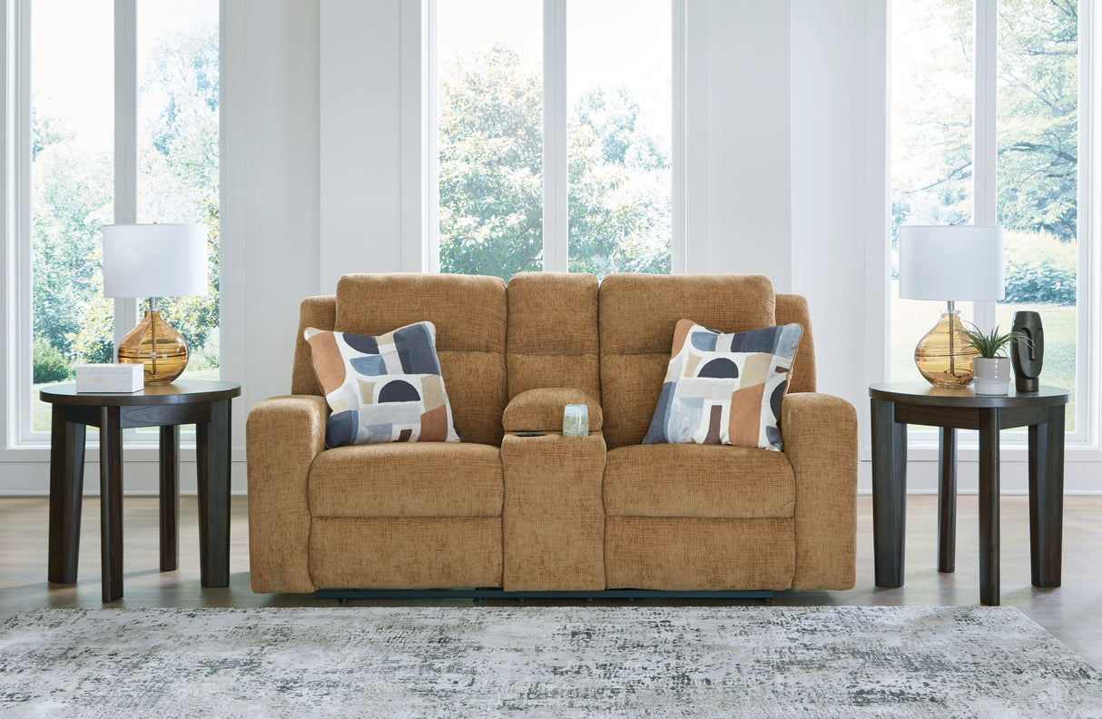 Nashville Furniture Outlets - Ashley Furniture - Kanlow Living Room - DBL Rec Loveseat w/Console / Honey - 3860594