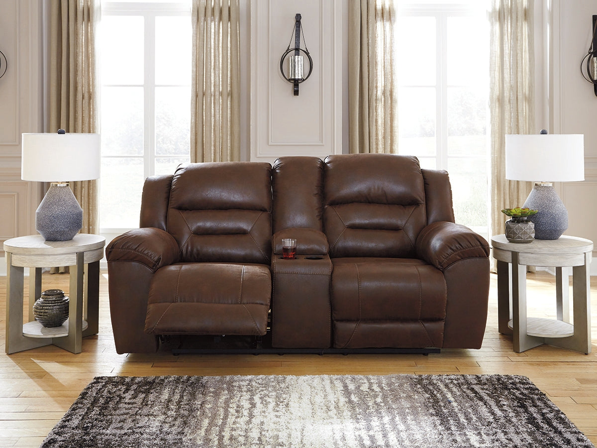 Nashville Furniture Outlets - Ashley Furniture - Stoneland Living Room - DBL REC PWR Loveseat w/Console / Chocolate - 3990496