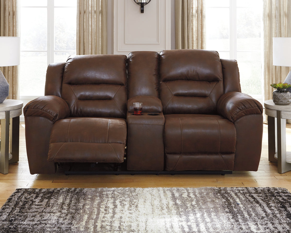 Nashville Furniture Outlets - Ashley Furniture - Stoneland Living Room - DBL Rec Loveseat w/Console / Chocolate - 3990494