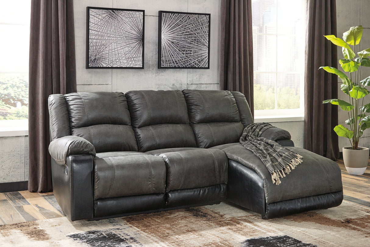 Nashville Furniture Outlets - Ashley Furniture - Nantahala Sectional - 3-Piece Reclining Sectional with Chaise / Slate - 50301S9