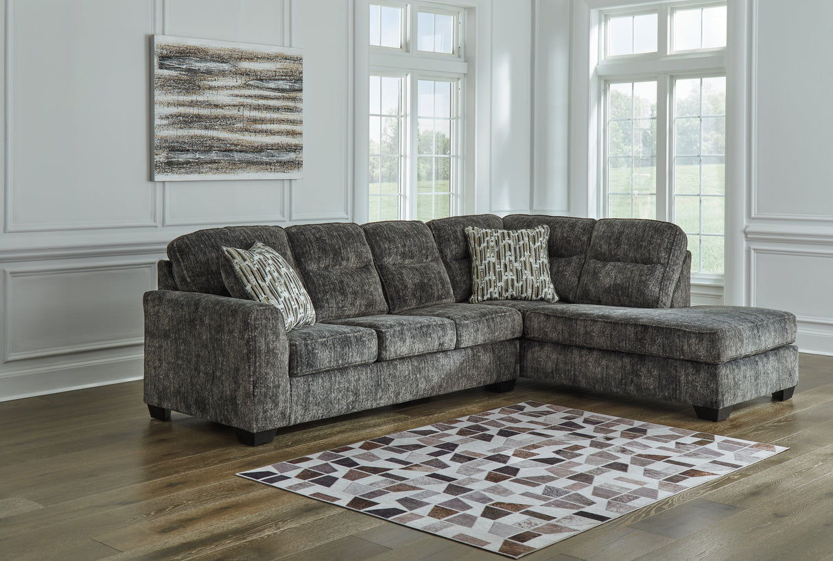 Nashville Furniture Outlets - Ashley Furniture - Lonoke Sectional - RAF 2-Piece Sectional with Chaise / Gunmetal - 50504S1