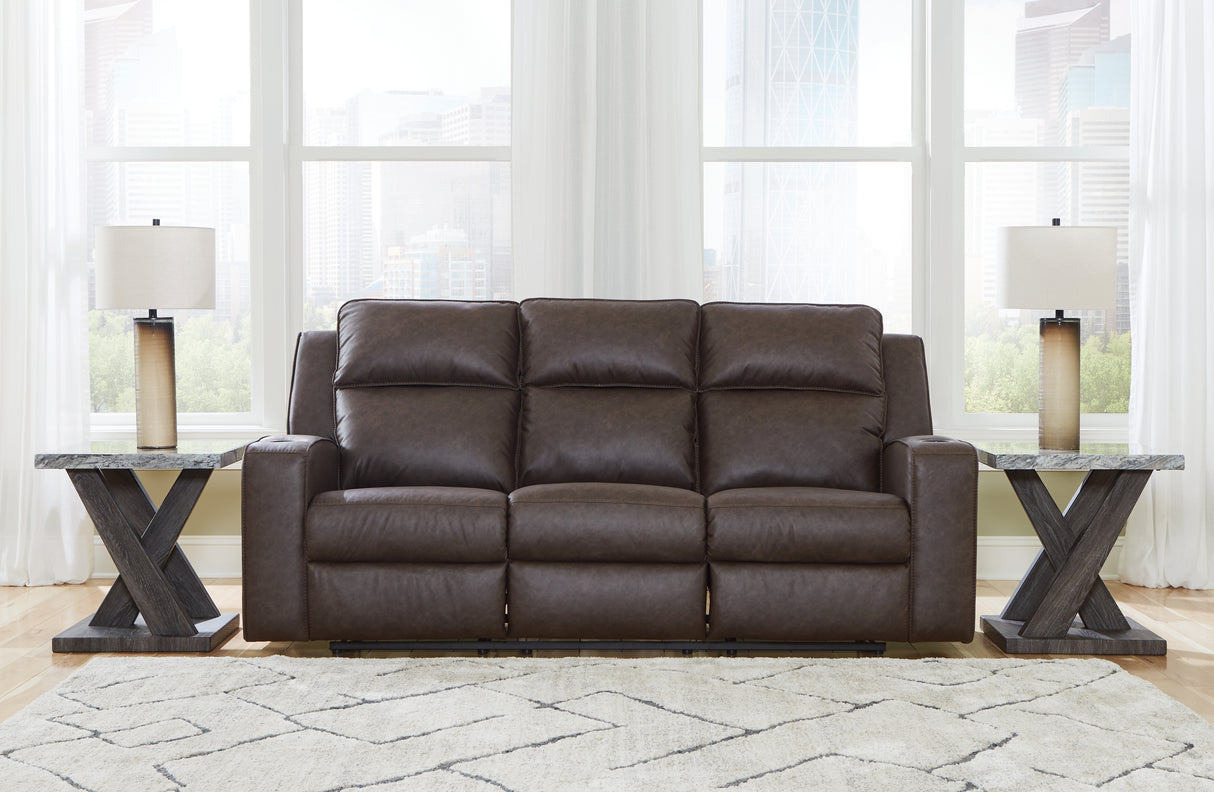 Nashville Furniture Outlets - Ashley Furniture - Lavenhorne Living Room - REC Sofa w/Drop Down Table / Umber - 6330689