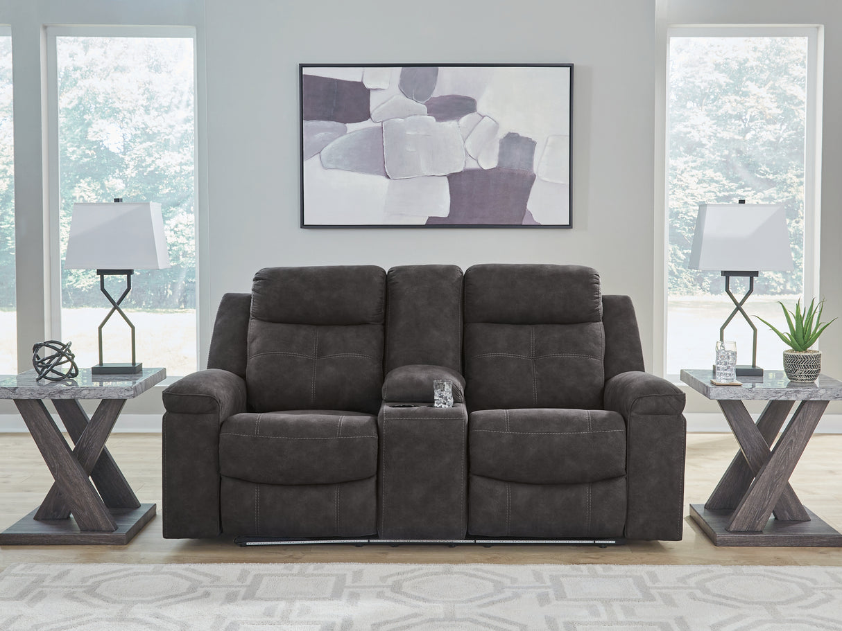 Nashville Furniture Outlets - Ashley Furniture - Brysonview Living Room - DBL Rec Loveseat w/Console / Charcoal - 6360594