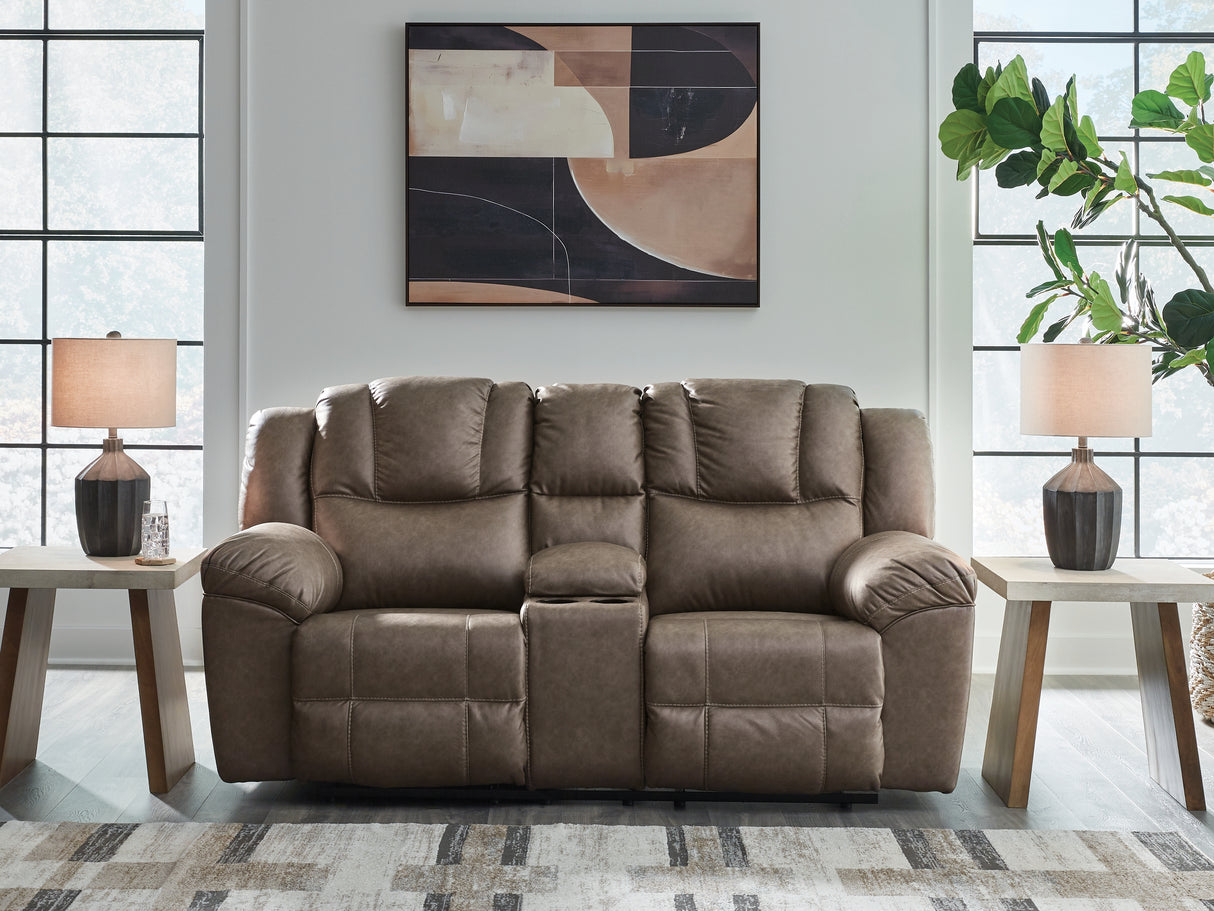 Nashville Furniture Outlets - Ashley Furniture - Lowilla Living Room - DBL Rec Loveseat w/Console / Driftwood - PC6450694
