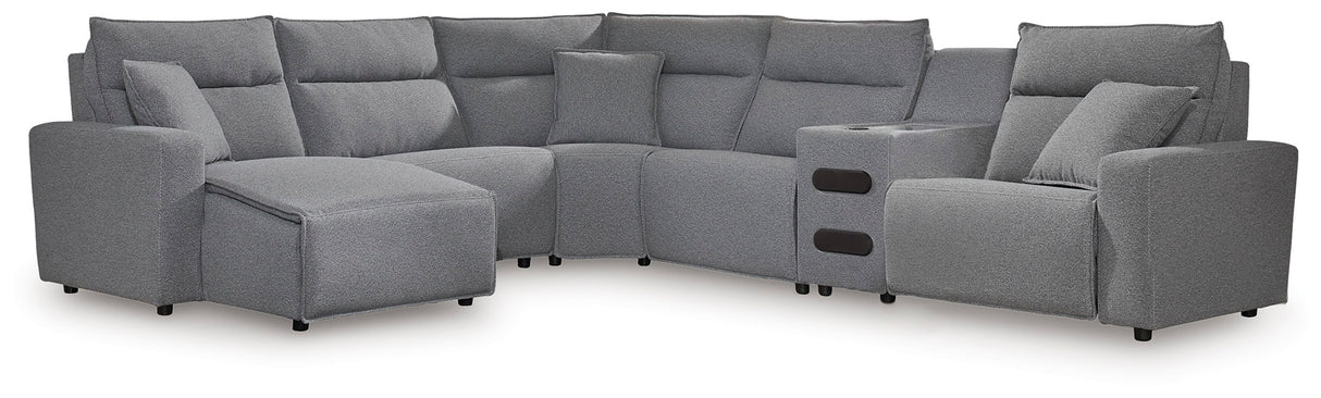 Nashville Furniture Outlets - Ashley Furniture - ModMax II Sectional - 6-Piece Reclining Sectional with Chaise and Audio Console / Salt and Pepper - 65906S29