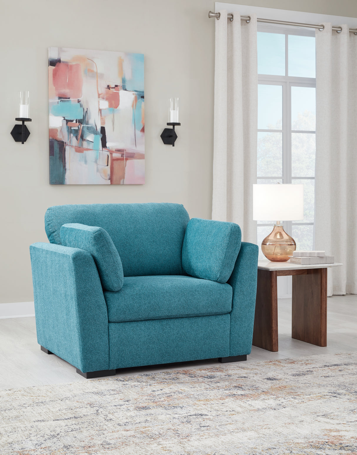 Nashville Furniture Outlets - Ashley Furniture - Keerwick Living Room - Chair and a Half / Teal - 6750723