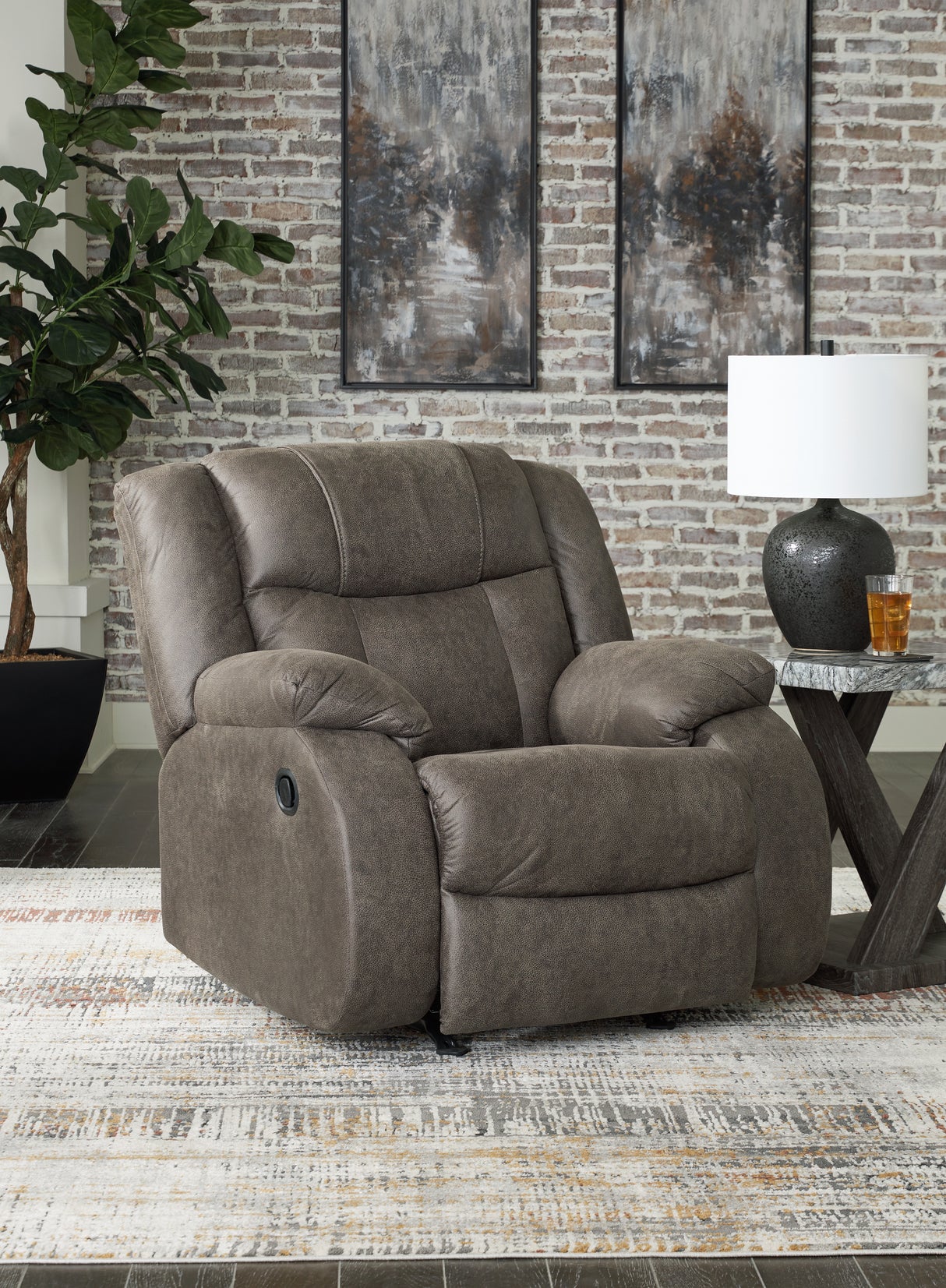 Nashville Furniture Outlets - Ashley Furniture - First Base Living Room - Reclining Loveseat / Gunmetal - 6880486