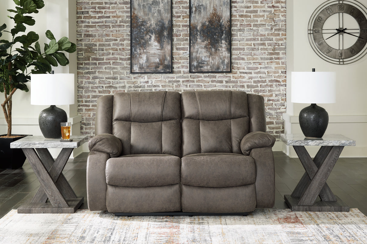 Nashville Furniture Outlets - Ashley Furniture - First Base Living Room - Reclining Loveseat / Gunmetal - 6880486