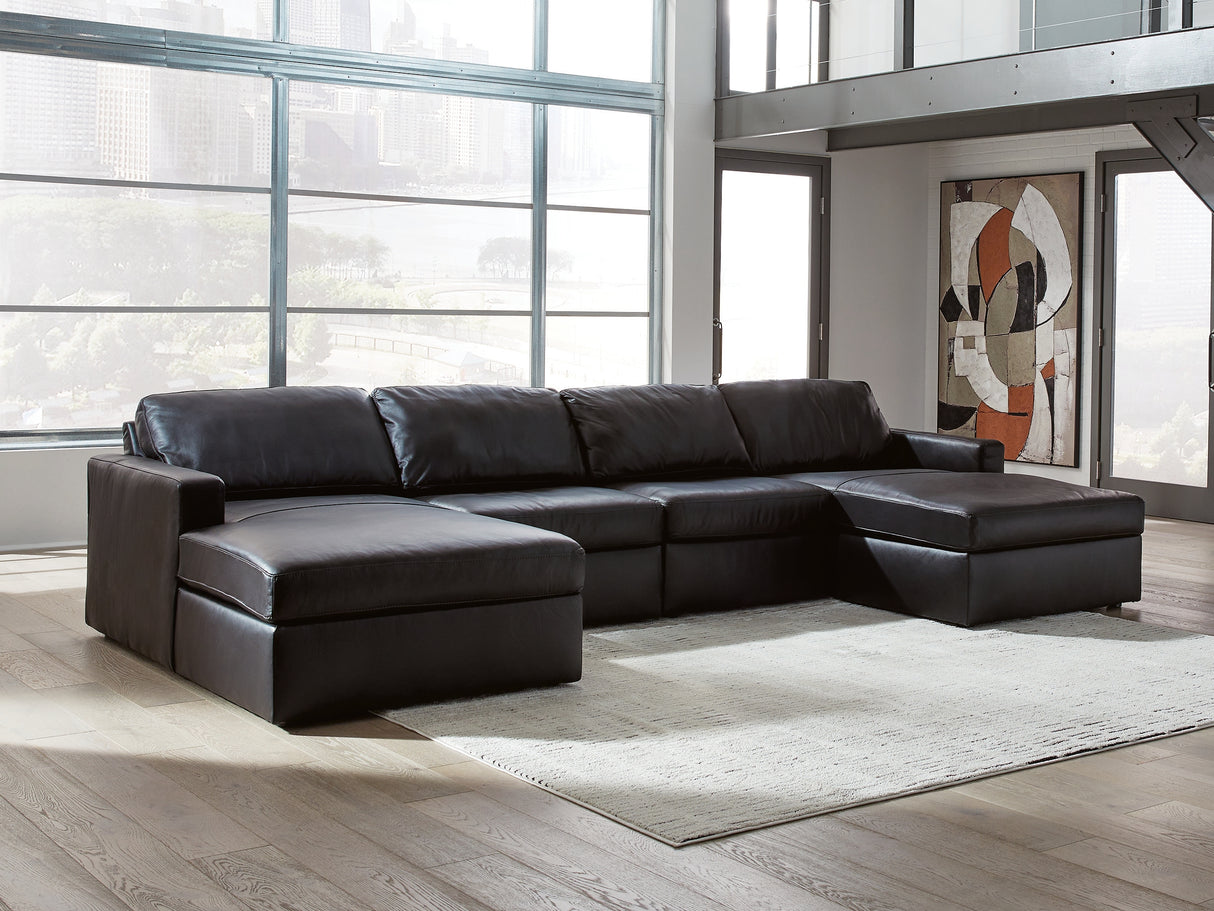 Nashville Furniture Outlets - Ashley Furniture - ModMax II Sectional - RAF 4-Piece Double Chaise Sectional / Black - 74305S19