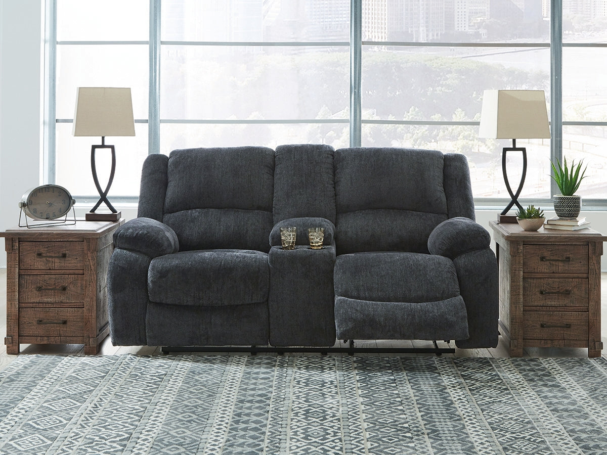 Nashville Furniture Outlets - Ashley Furniture - Draycoll Living Room - DBL Rec Loveseat w/Console / Slate - 7650494