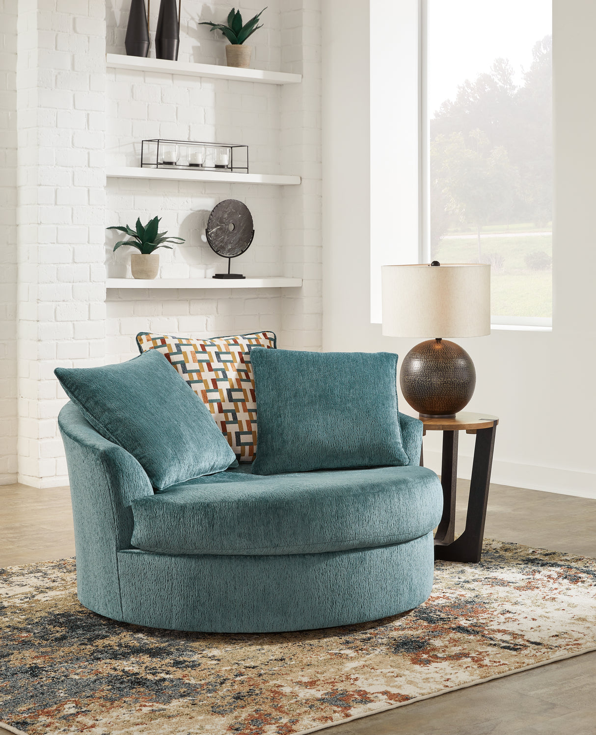 Nashville Furniture Outlets - Ashley Furniture - Laylabrook Living Room - Oversized Swivel Accent Chair / Teal - 9220621