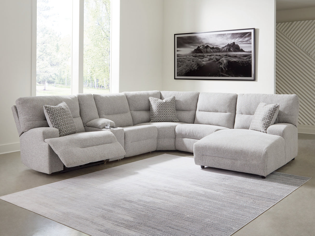 Nashville Furniture Outlets - Ashley Furniture - Acklen Place Sectional - 6-Piece Power Reclining Sectional with Chaise / Pewter - 93605S1