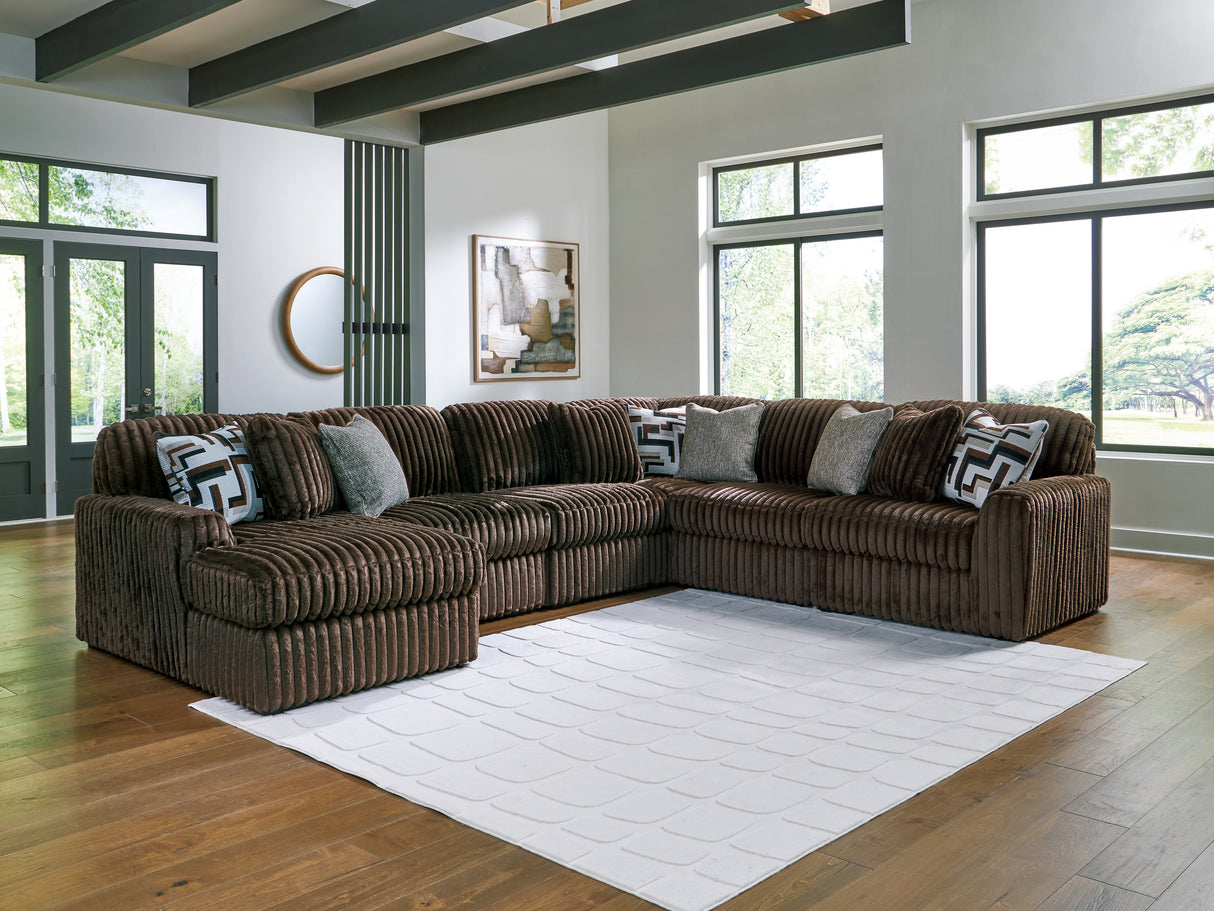 Nashville Furniture Outlets - Ashley Furniture - Midnight-Madness Sectional - RAF 6-Piece Sectional with Chaise / Chocolate - 98104S23