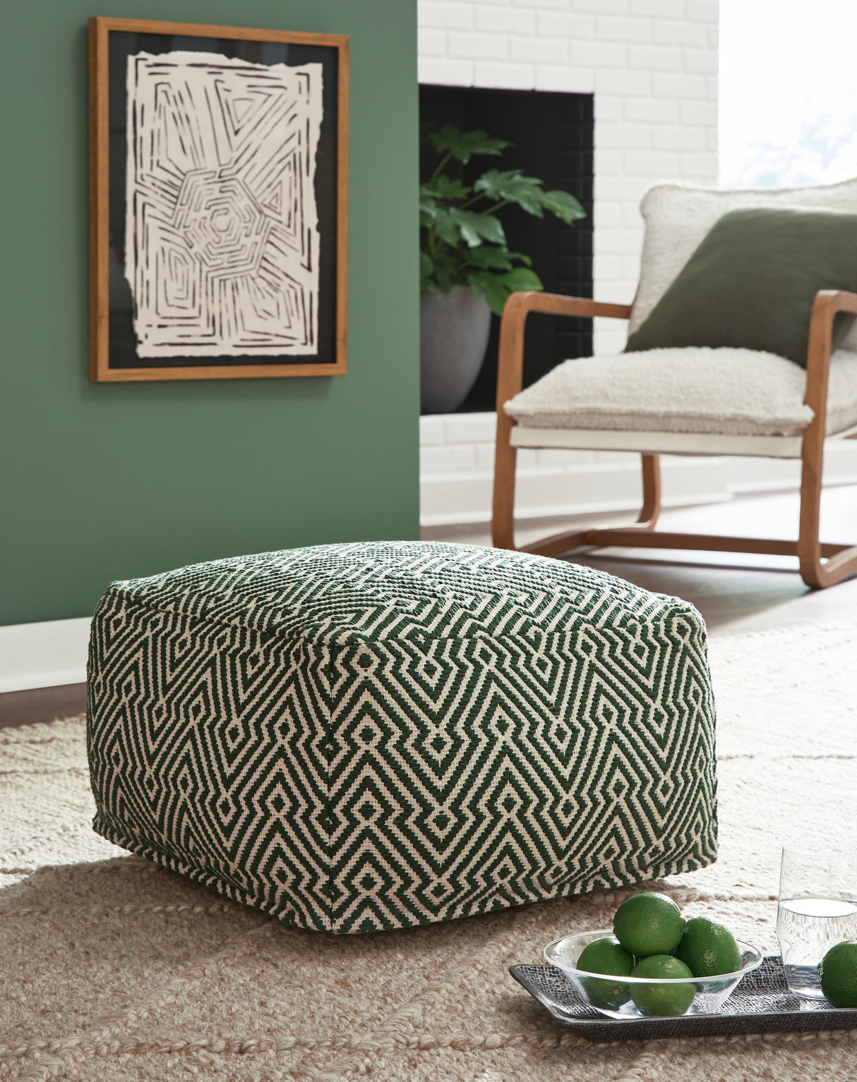 Nashville Furniture Outlets - Ashley Furniture - Abacy Pouf - Pouf / Green/Ivory - A1001053