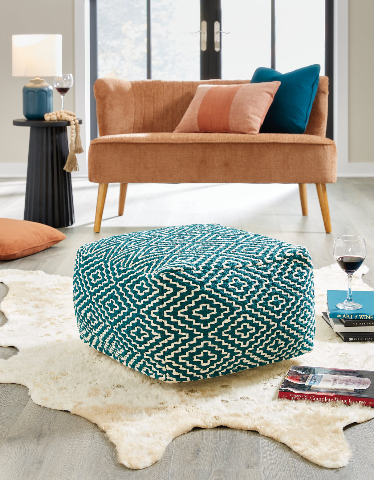 Nashville Furniture Outlets - Ashley Furniture - Brynnsen Pouf - Pouf / Teal/Ivory - A1001055