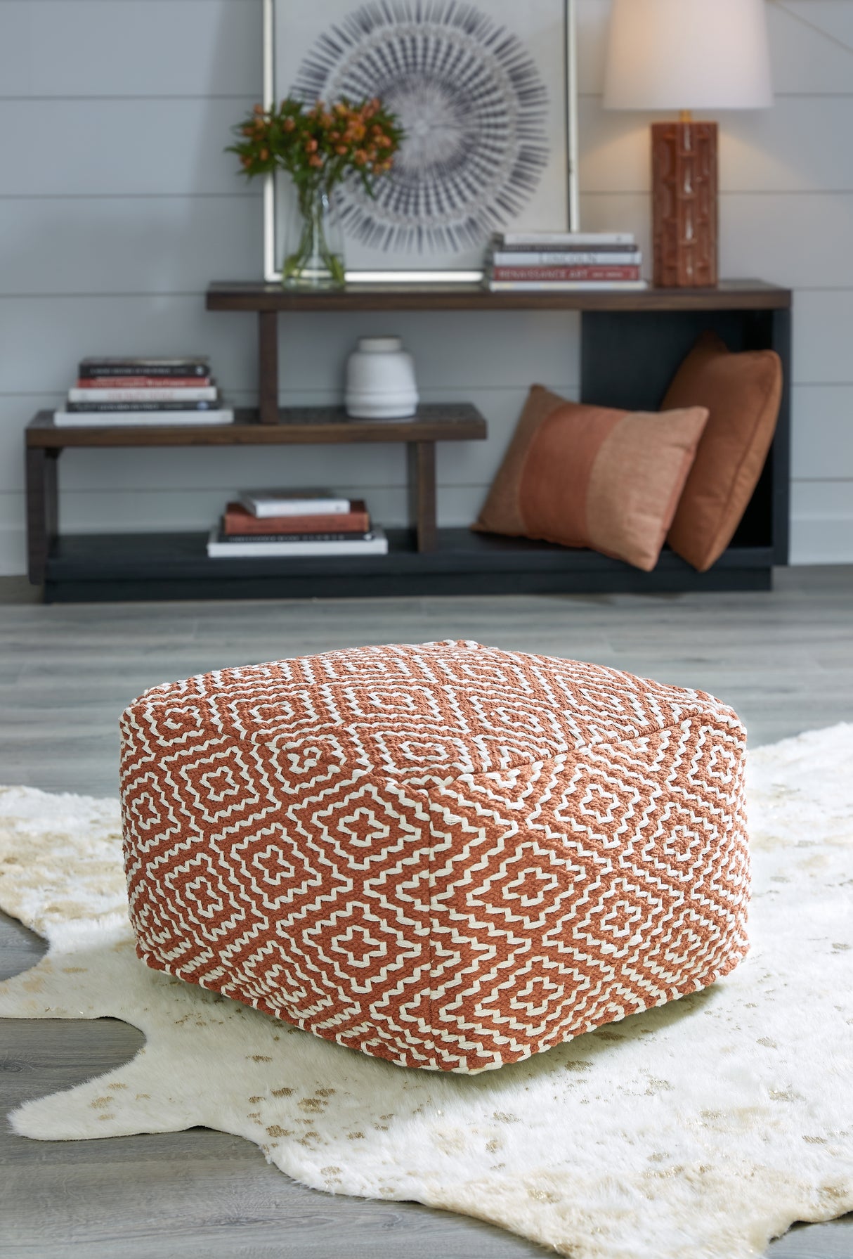 Nashville Furniture Outlets - Ashley Furniture - Brynnsen Pouf - Pouf / Rust/Ivory - A1001056