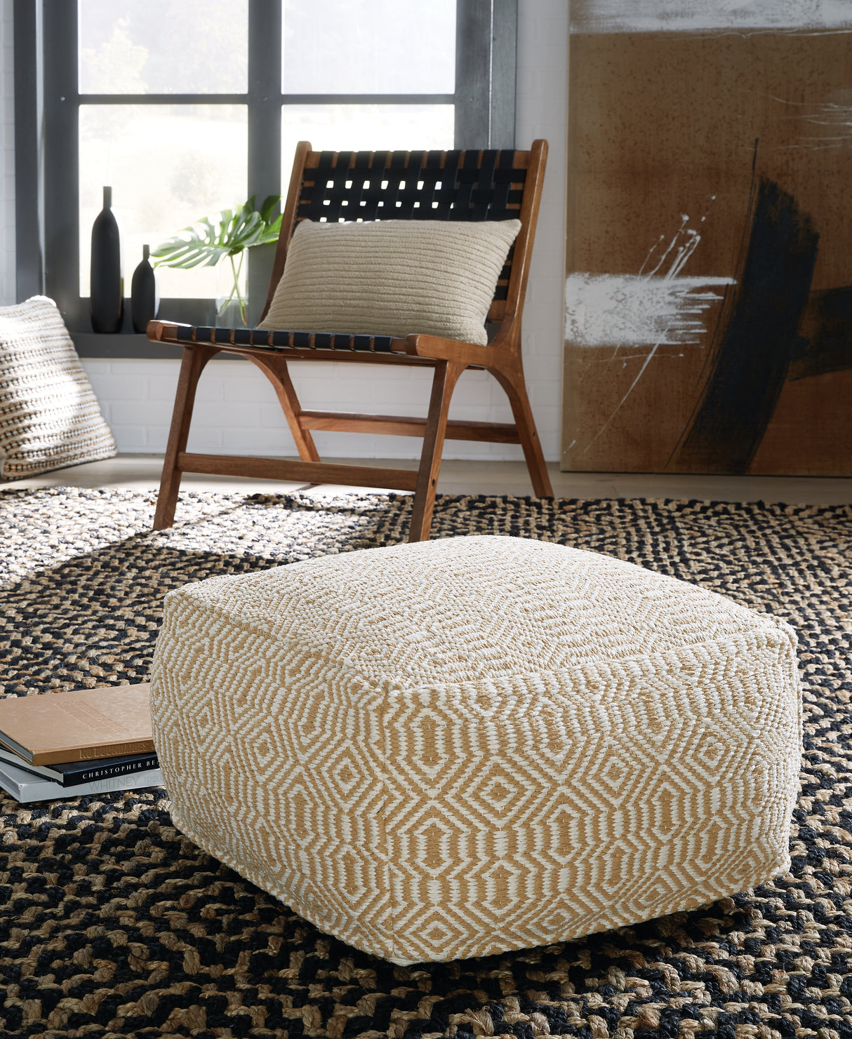 Nashville Furniture Outlets - Ashley Furniture - Adamont Pouf - Pouf / Tan/Ivory - A1001059
