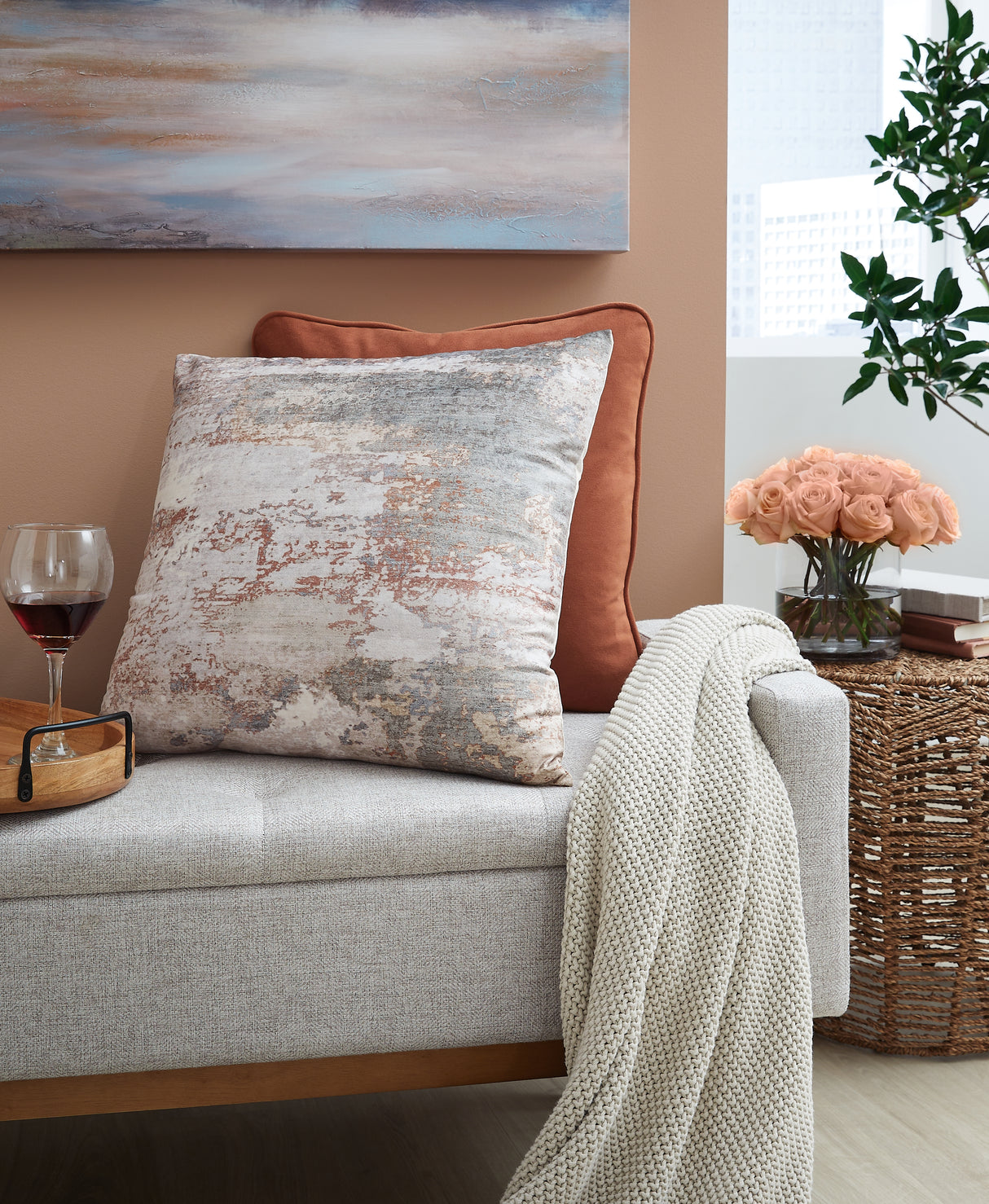 Nashville Furniture Outlets - Ashley Furniture - Edinfielders Pillows - Pillow (4/CS) / Cream/Gray/Rust - A1001094