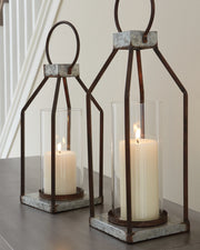 Nashville Furniture Outlets - Ashley Furniture - Diedrick Candle Holder - Lantern Set (Set of 2) / Gray/Black - A2000346