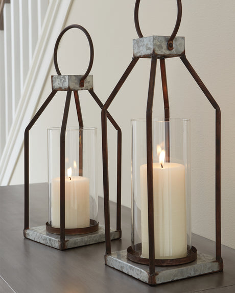 Nashville Furniture Outlets - Ashley Furniture - Diedrick Candle Holder - Lantern Set (Set of 2) / Gray/Black - A2000346