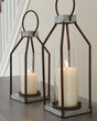 Nashville Furniture Outlets - Ashley Furniture - Diedrick Candle Holder - Lantern Set (Set of 2) / Gray/Black - A2000346