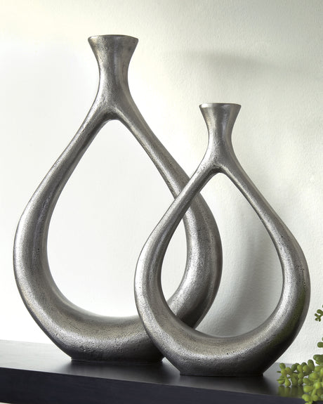 Nashville Furniture Outlets - Ashley Furniture - Dimaia Vase - Vase (Set of 2) (2/CS) / Antique Silver Finish - A2000348