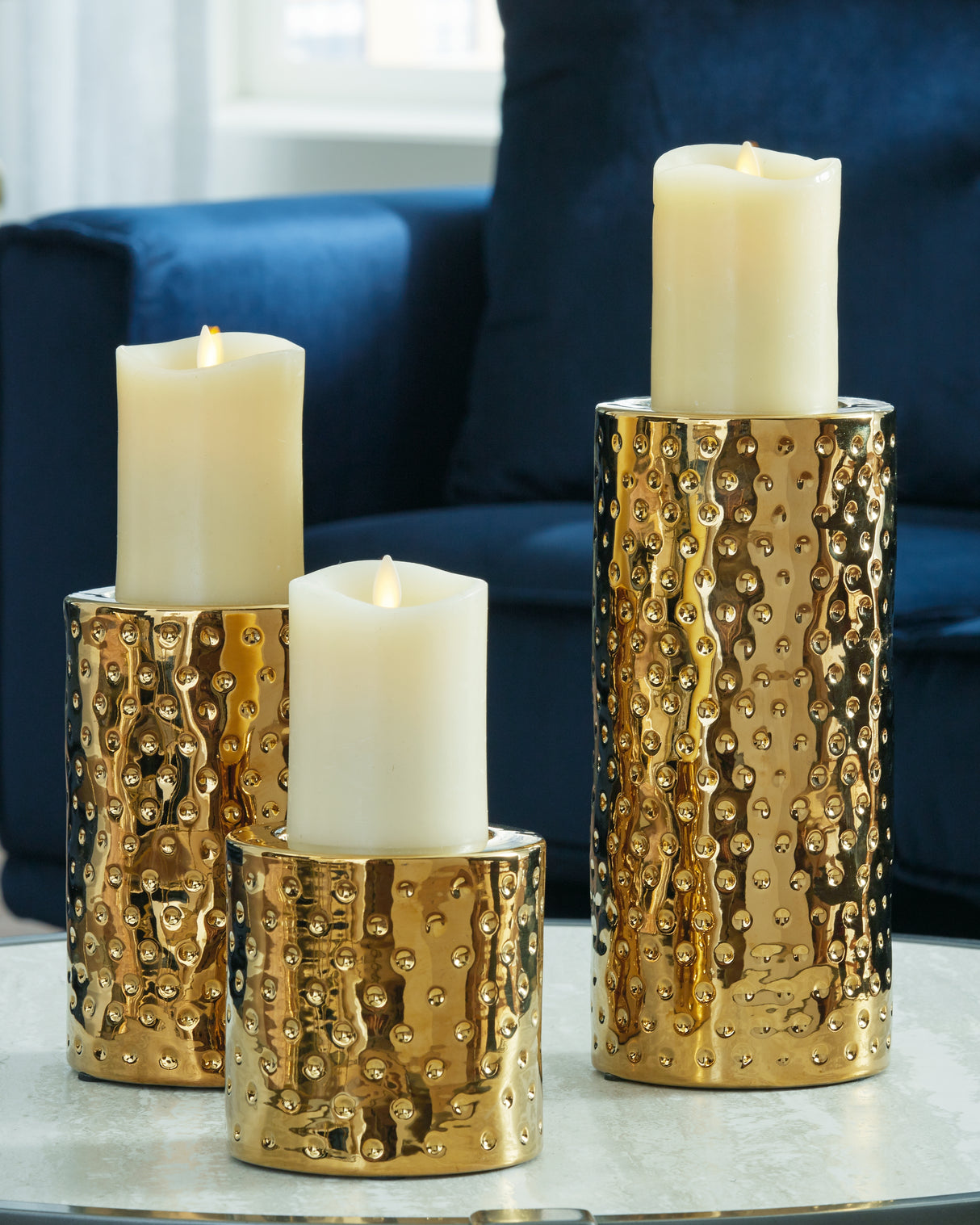 Nashville Furniture Outlets - Ashley Furniture - Marisa Candle Holder - Candle Holder Set (3/CN) / Gold Finish - A2000461