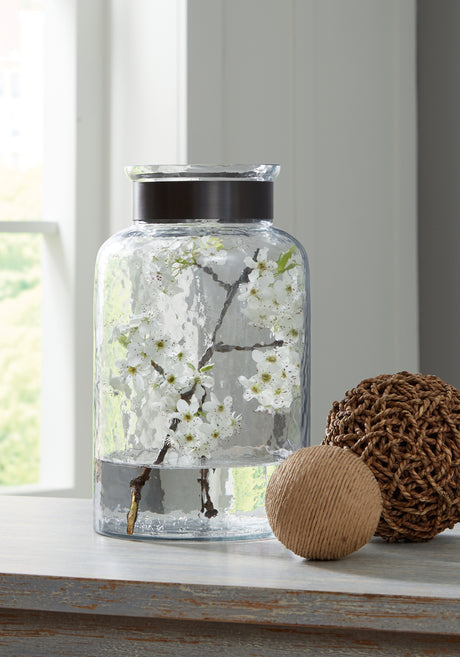 Nashville Furniture Outlets - Ashley Furniture - Lukasvale Vase - Vase / Clear/Pewter Finish - A2000585