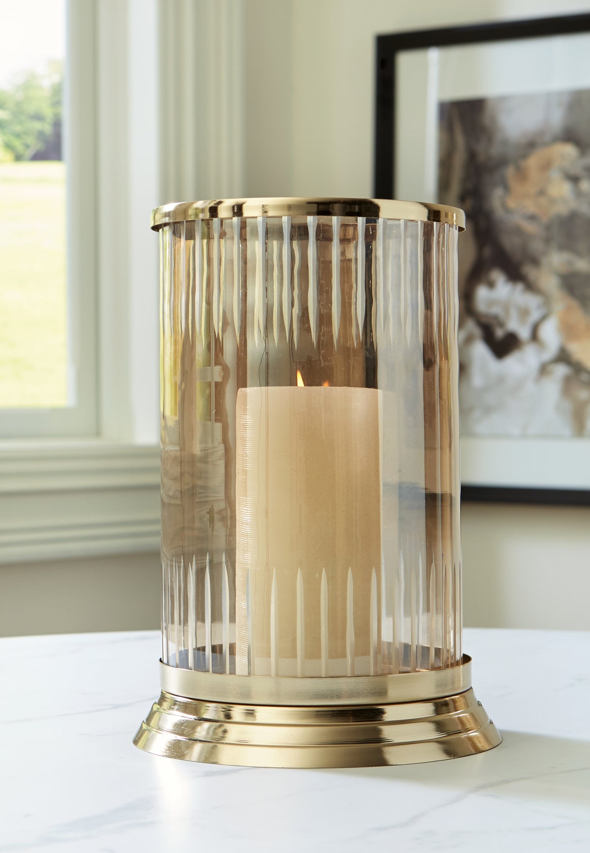 Nashville Furniture Outlets - Ashley Furniture - Aavinson Candle Holder - Candle Holder / Amber/Gold Finish - A2000687
