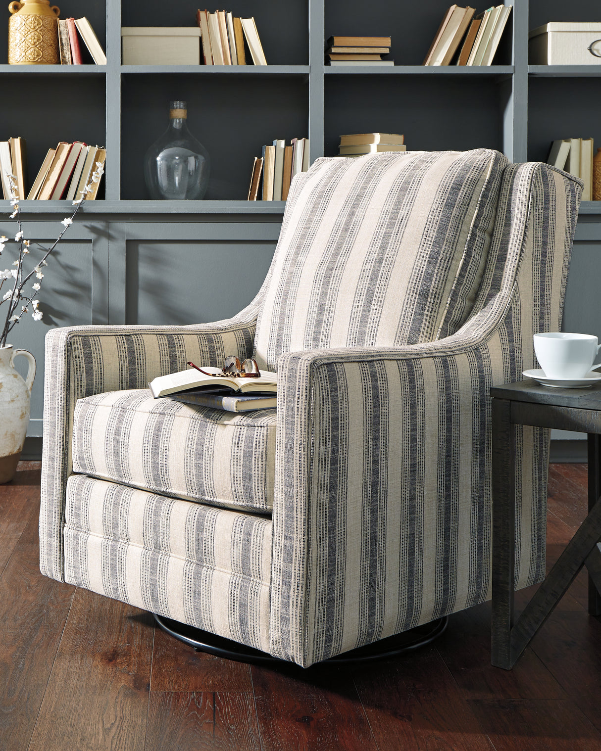 Nashville Furniture Outlets - Ashley Furniture - Kambria Swivel Glider Accent Chair - Swivel Glider Accent Chair / Ivory/Black - A3000207