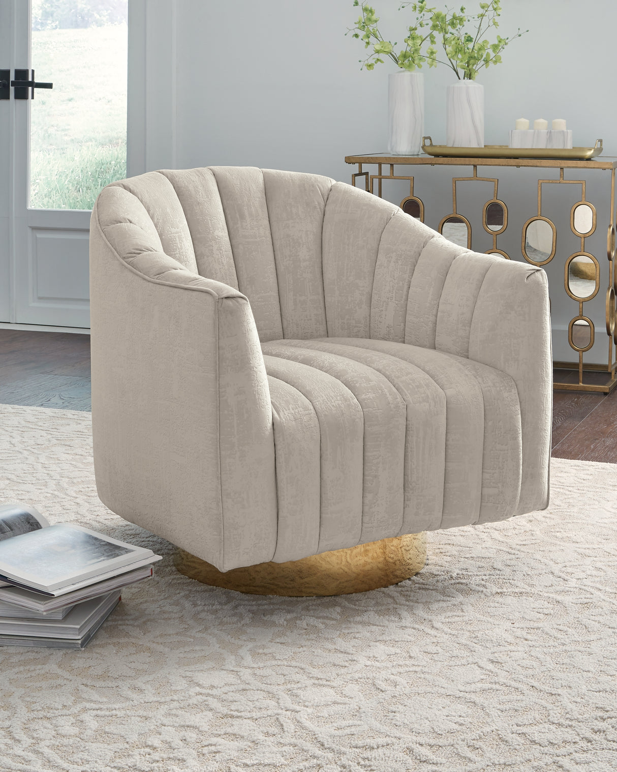 Nashville Furniture Outlets - Ashley Furniture - Penzlin Accent Chair - Swivel Accent Chair / Pearl - A3000241
