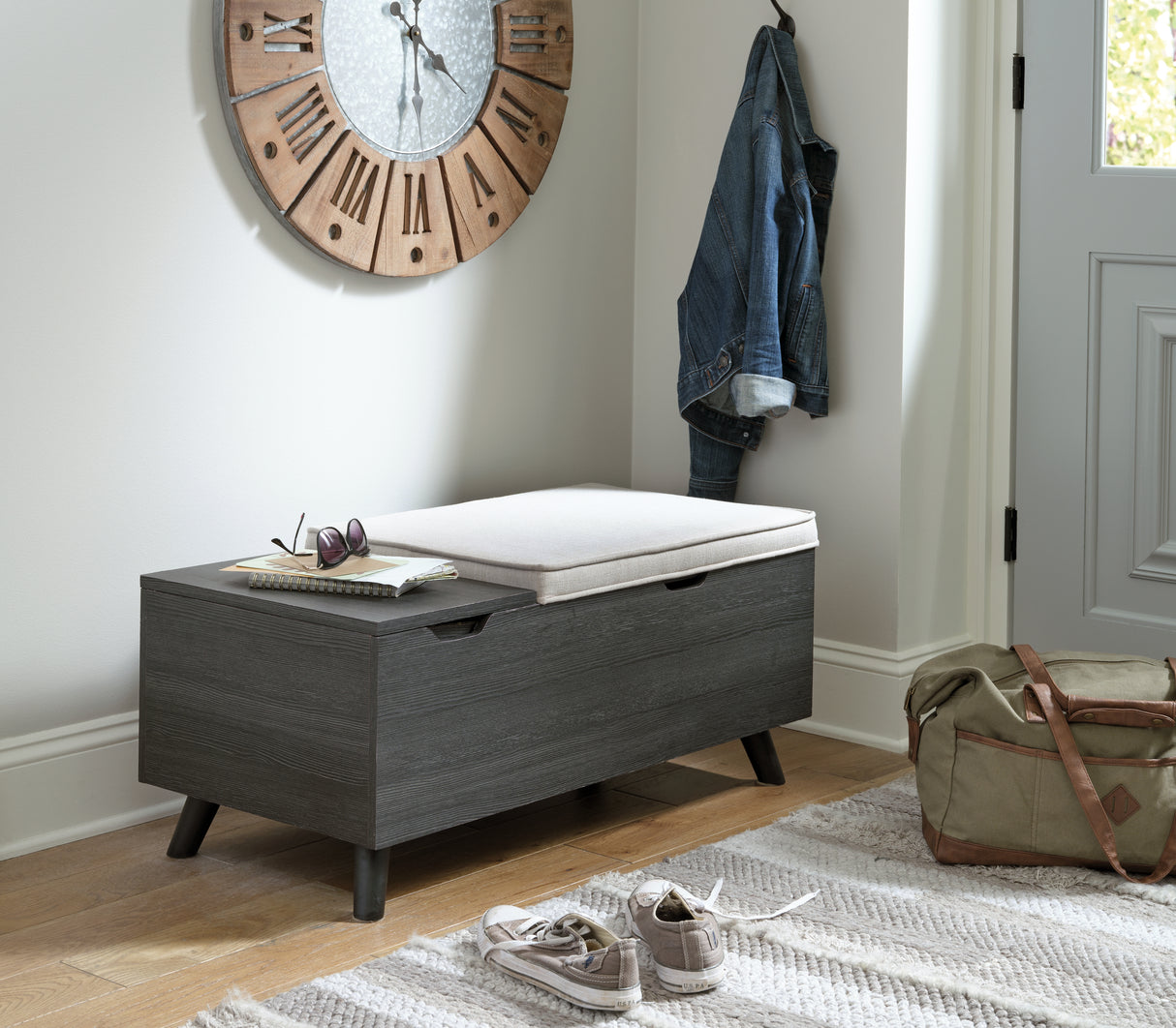 Nashville Furniture Outlets - Ashley Furniture - Yarlow Storage Bench - Storage Bench / Linen/Gray / 39"W x 19"D x 17"H - A3000321