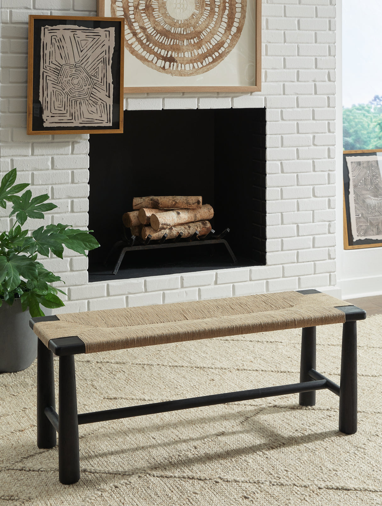 Nashville Furniture Outlets - Ashley Furniture - Acerman Accent Bench - Accent Bench / Black/Natural / 48"W x 16"D x 18"H - A3000684