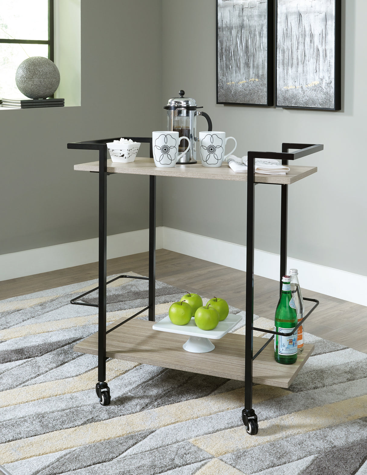 Nashville Furniture Outlets - Ashley Furniture - Waylowe Bar Cart - Bar Cart / Brown/Black - A4000389