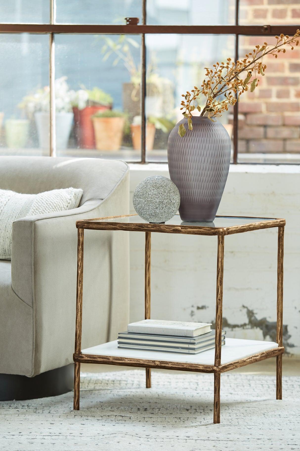 Nashville Furniture Outlets - Ashley Furniture - Ryandale Accent Table - Accent Table / Antique Brass Finish - A4000442