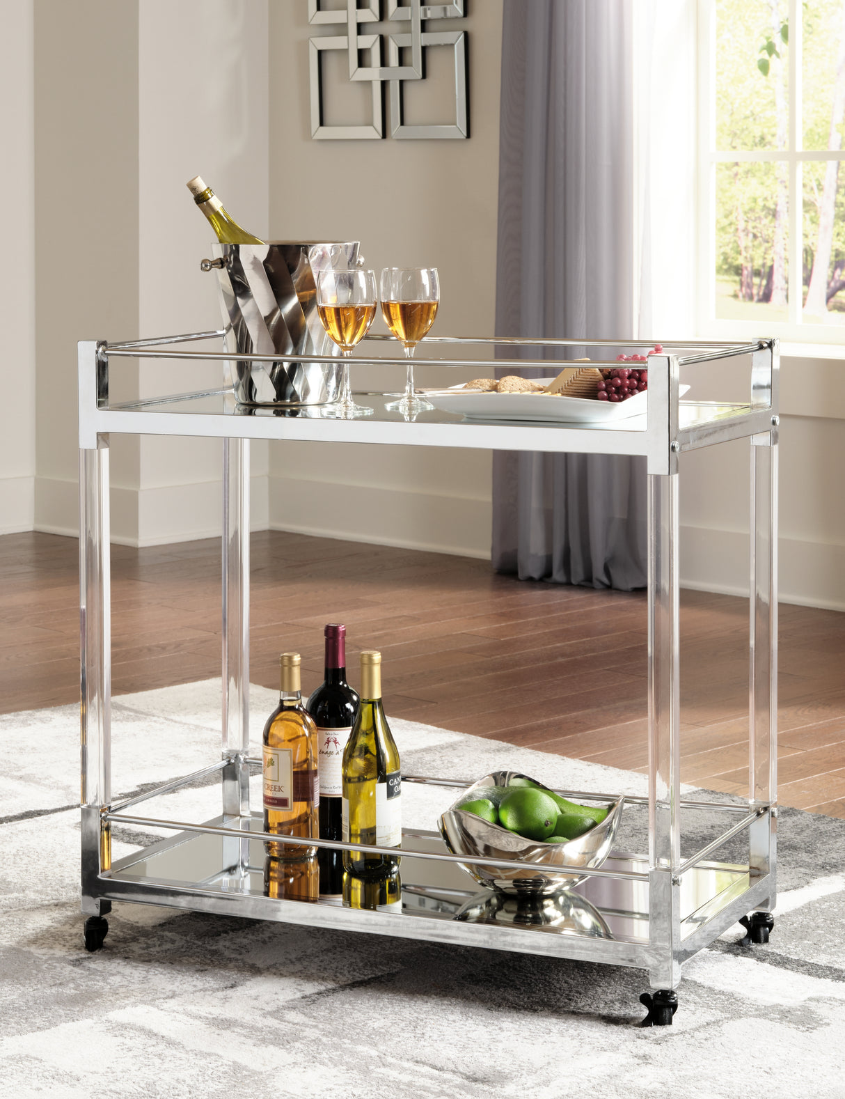 Nashville Furniture Outlets - Ashley Furniture - Chaseton Bar Cart - Bar Cart / Clear/Silver Finish - A4000501