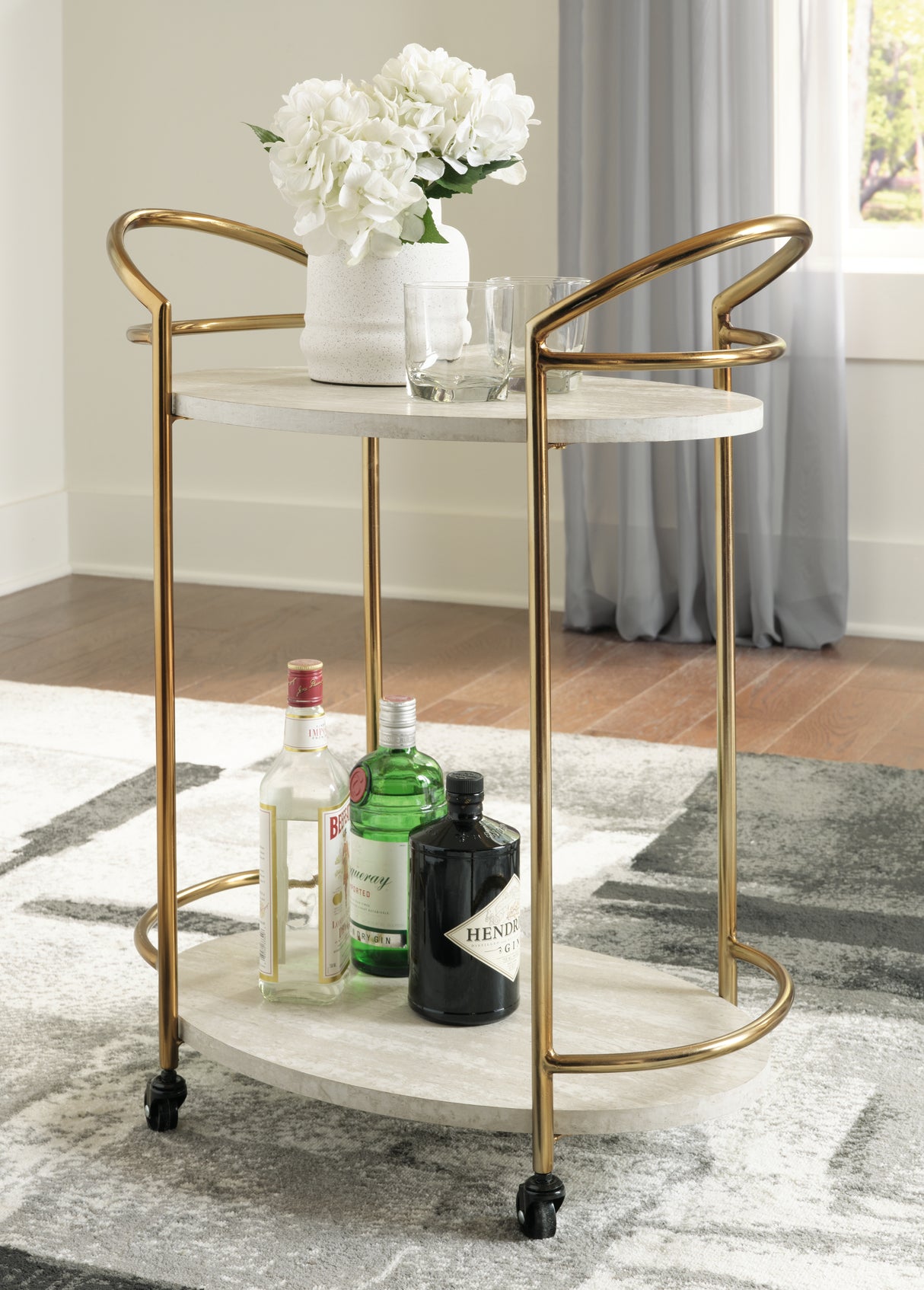 Nashville Furniture Outlets - Ashley Furniture - Tarica Bar Cart - Bar Cart / Cream/Gold Finish - A4000502