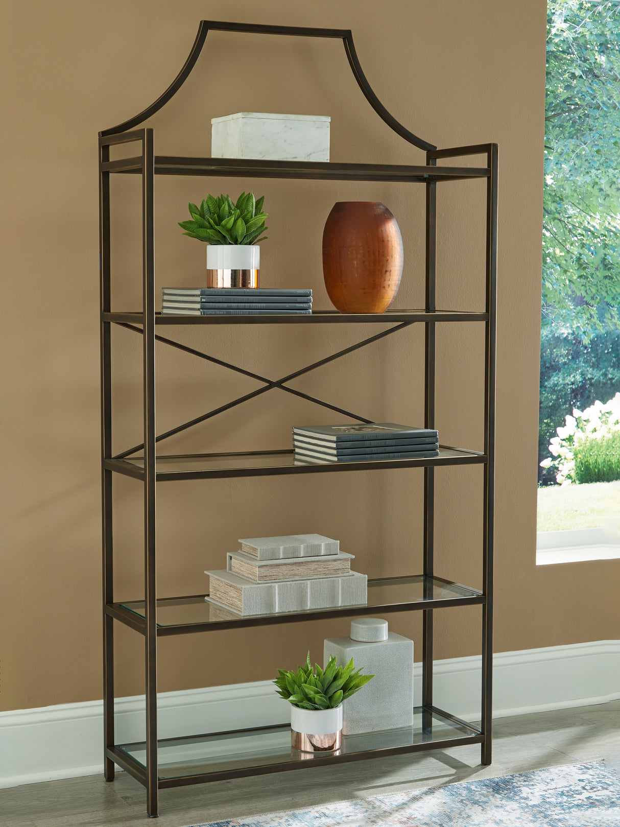 Nashville Furniture Outlets - Ashley Furniture - Bernonly Bookcase - Bookcase / Antique Bronze Finish - A4000556