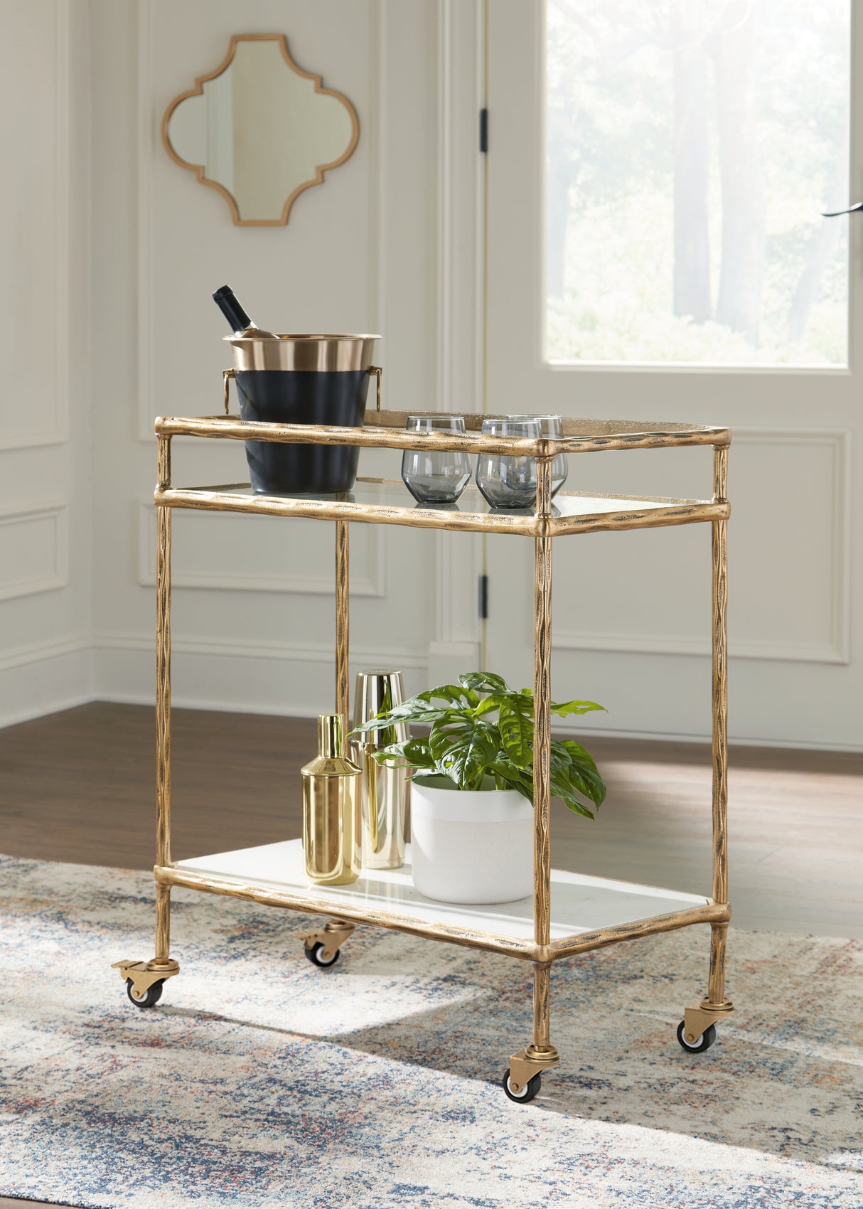 Nashville Furniture Outlets - Ashley Furniture - Plattfield Bar Cart - Bar Cart / Antique Gold Finish - A4000625