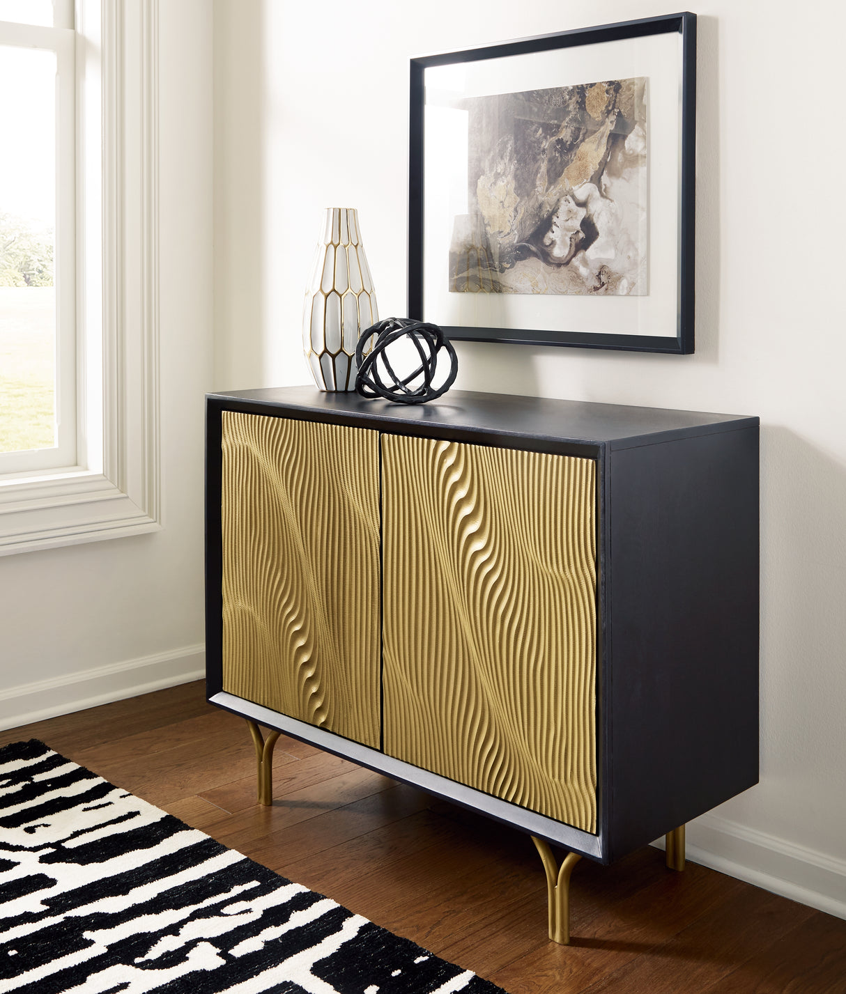 Nashville Furniture Outlets - Ashley Furniture - Tayner Accent Cabinet - Accent Cabinet / Black/Gold Finish - A4000654