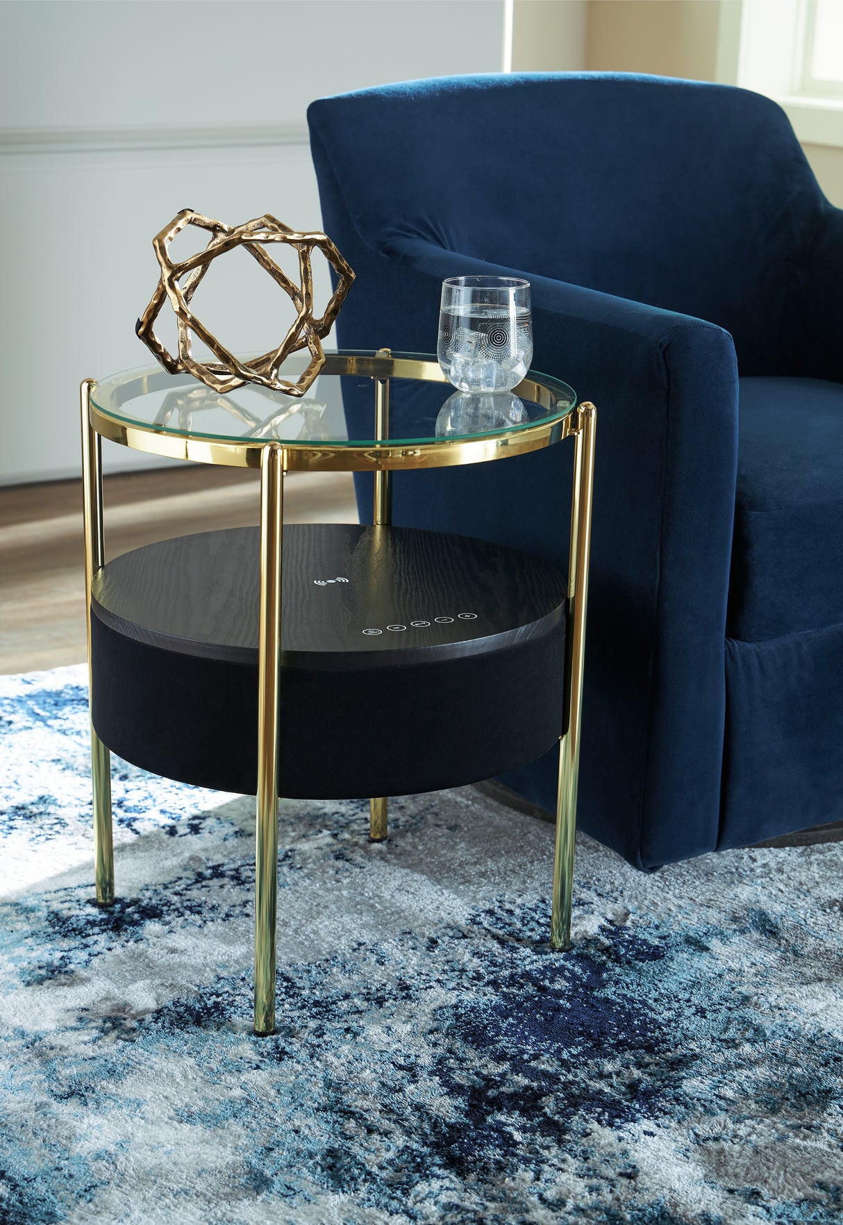 Nashville Furniture Outlets - Ashley Furniture - Nedman Accent Table with Speaker - Accent Table with Speaker / Black/Gold Finish - A4000669