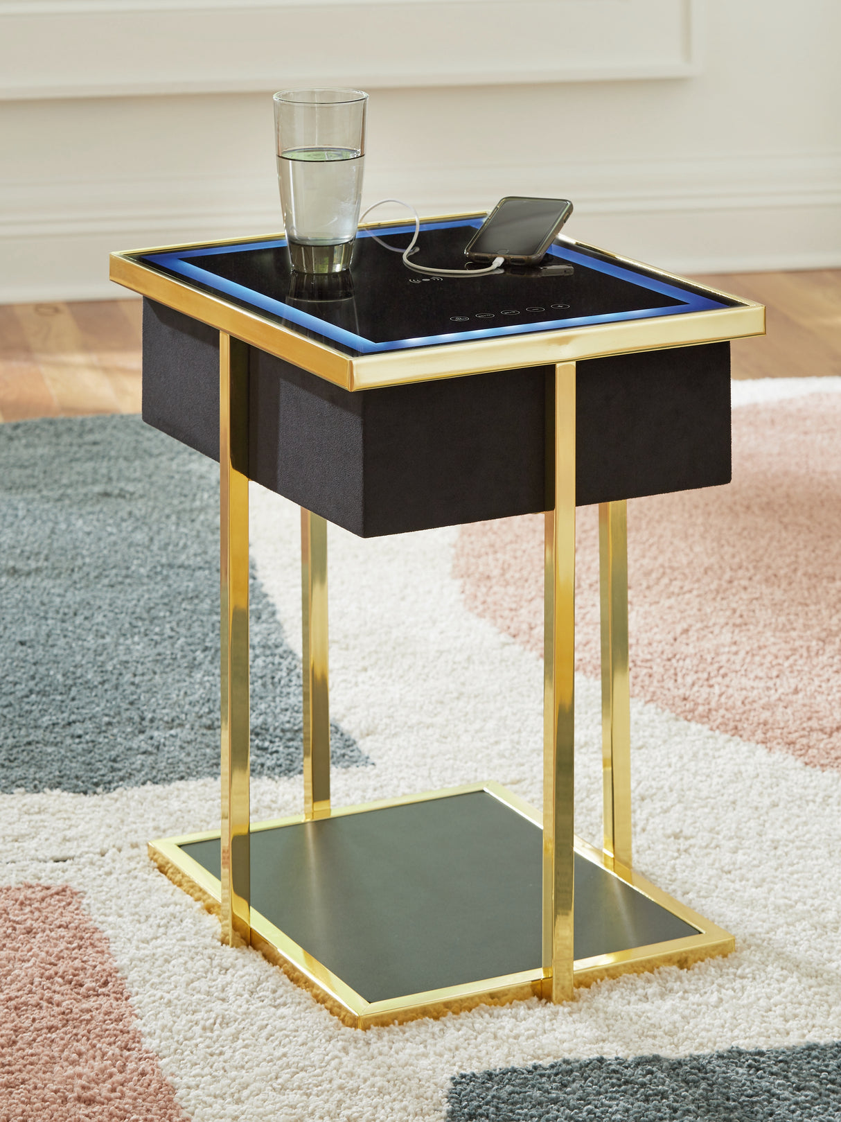 Nashville Furniture Outlets - Ashley Furniture - Rexwell Accent Table with Speaker - Accent Table with Speaker / Black/Gold Finish - A4000681