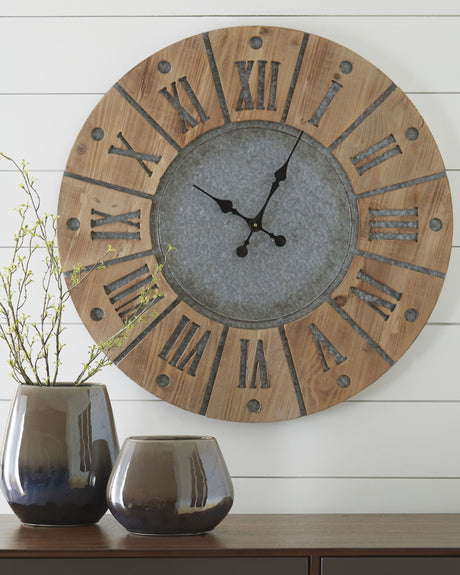 Nashville Furniture Outlets - Ashley Furniture - Payson Wall Decor - Wall Clock / Antique Gray/Natural - A8010076